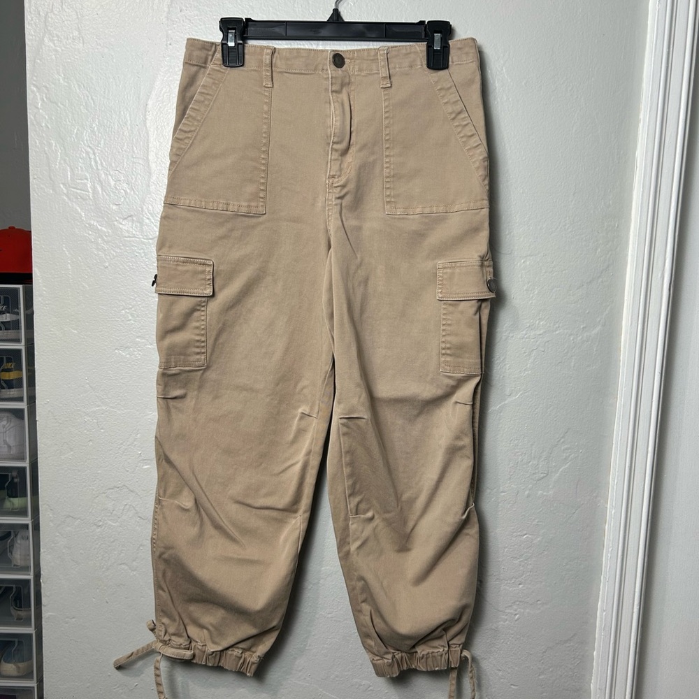 Alice + Olivia Tan Jeans Drawstring Hem Cropped Cargo Pants